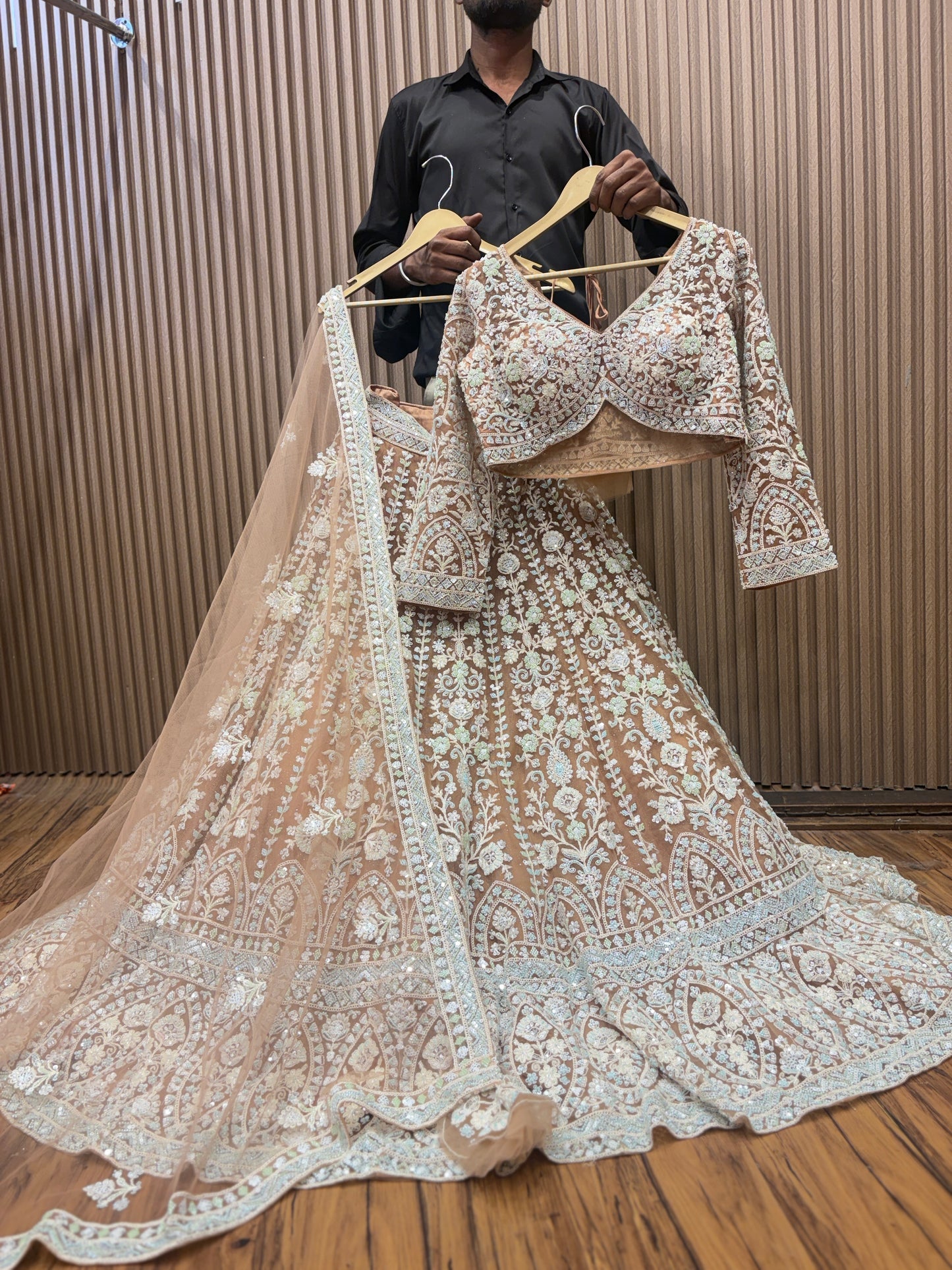 Elegant peach crop top Lehenga