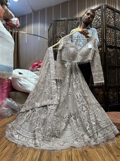 Lavishing silver grey crop top lehenga