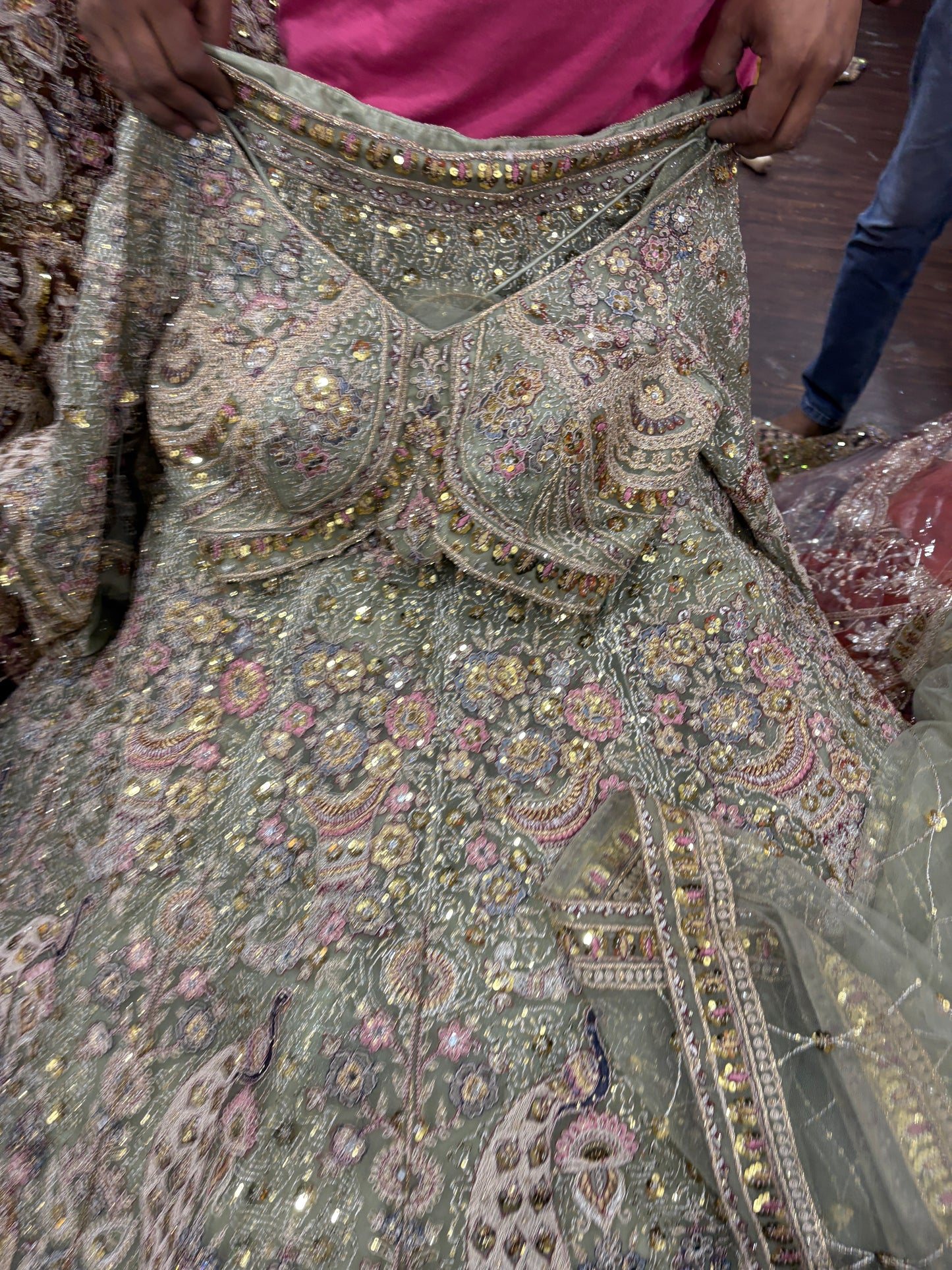 Engaging green peacock crop top Lehenga 16 kali