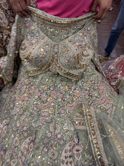 Engaging green peacock crop top Lehenga 16 kali