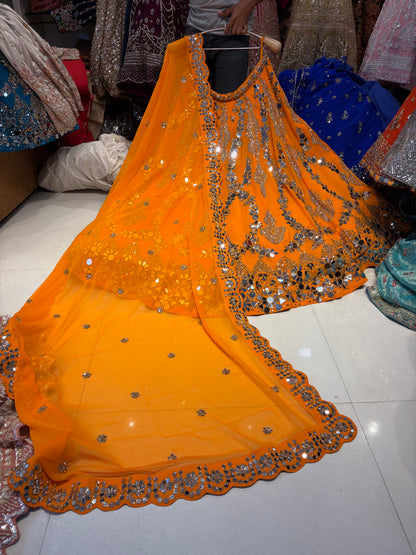 Sparkling Rust Orange Mirror Work Lehenga