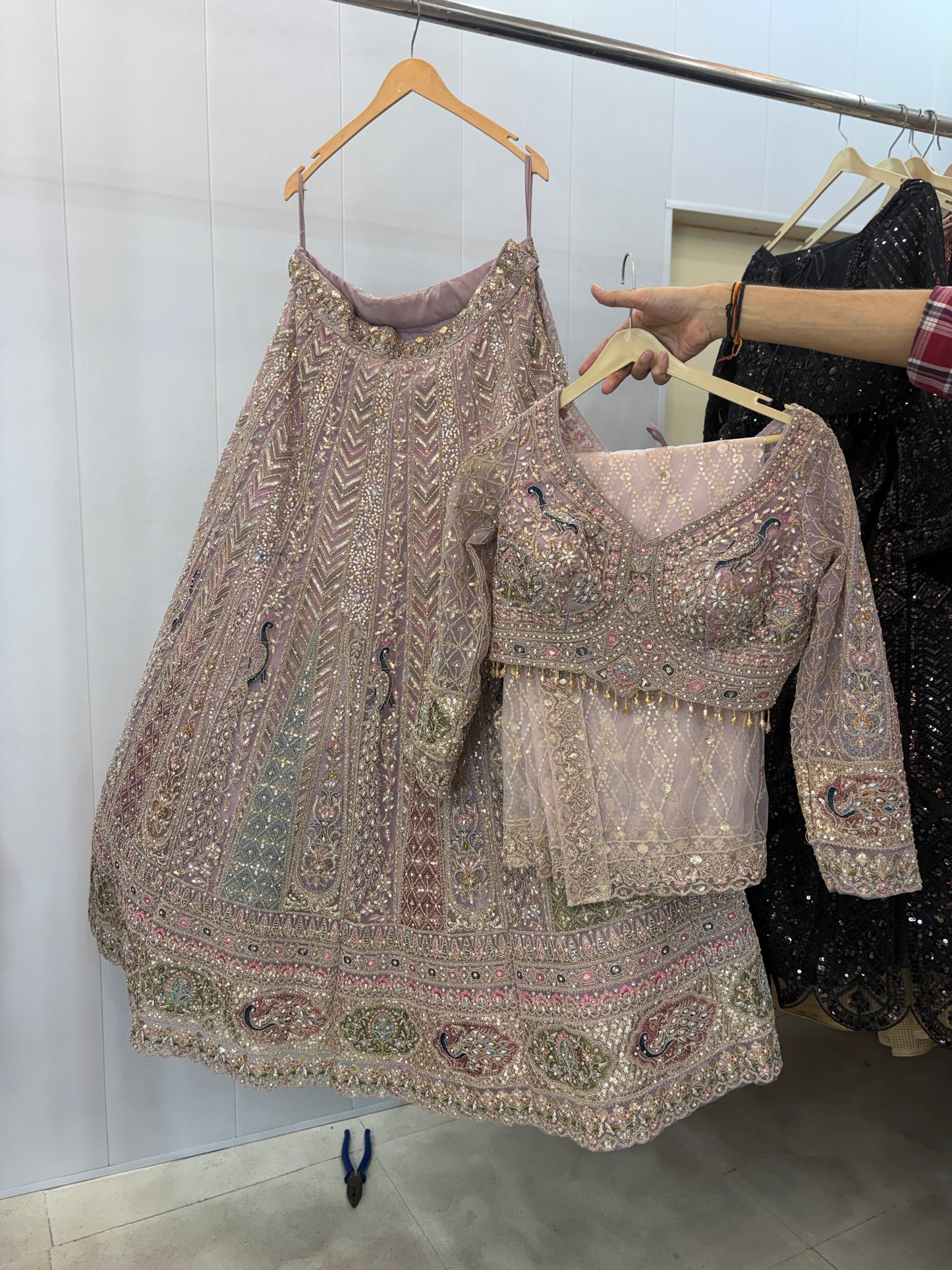 Something different baby pink peacock crop top Lehenga - Shopping World