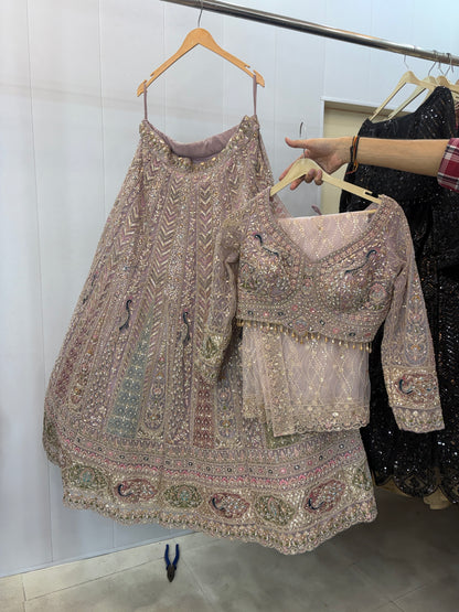 Something different baby pink peacock crop top Lehenga - Shopping World