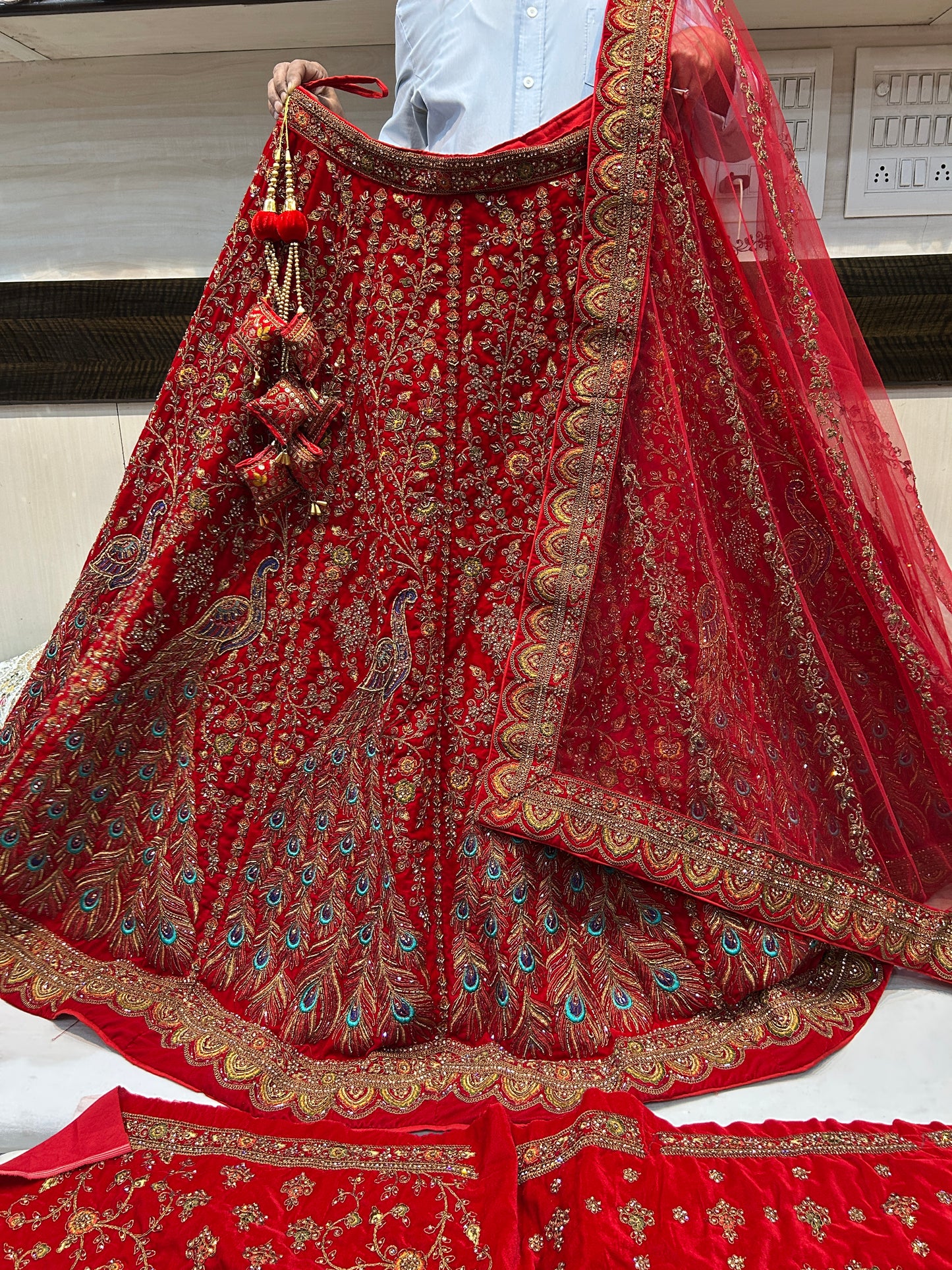 Stunning red Heavy peacock bridal lehenga
