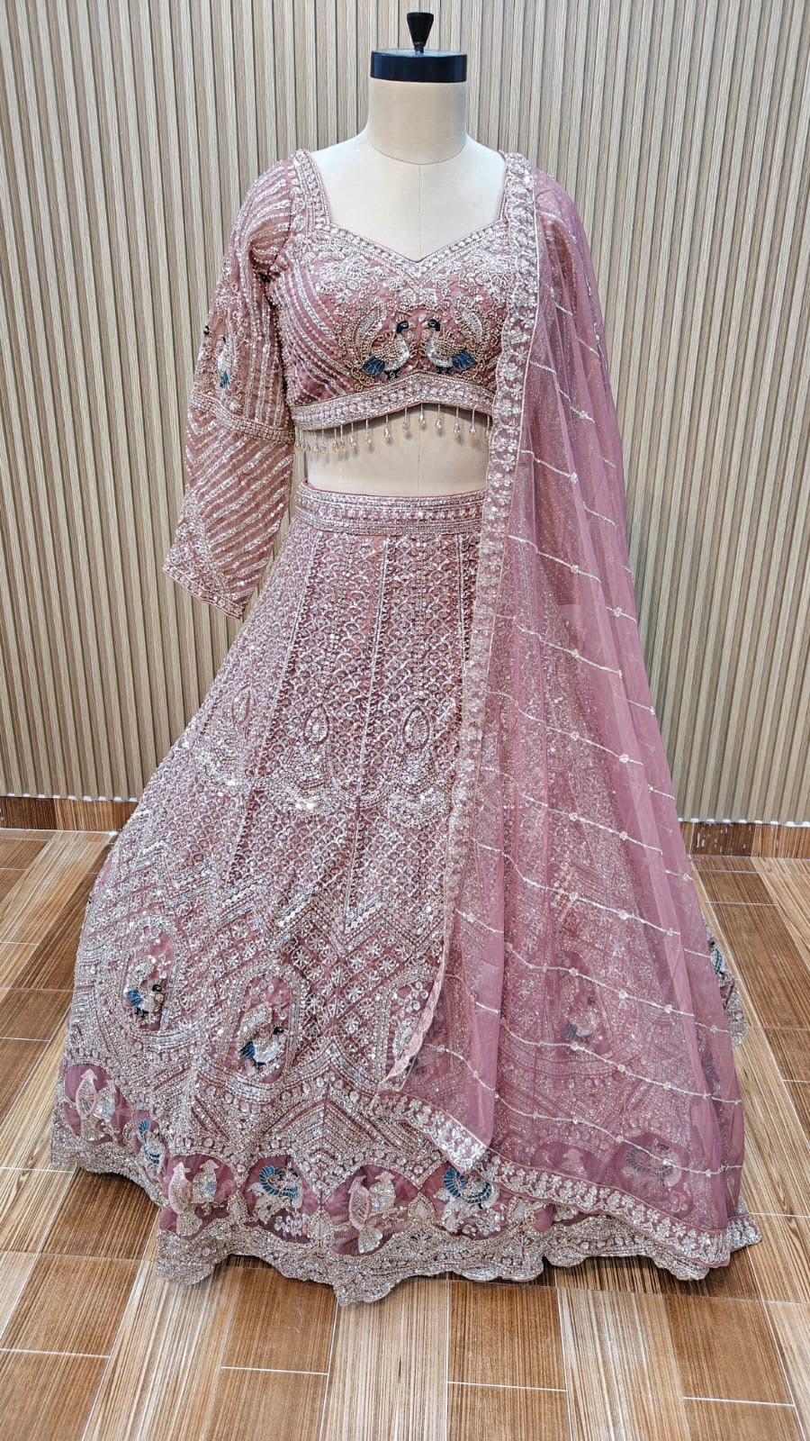 Blue pink Crop top Lehenga