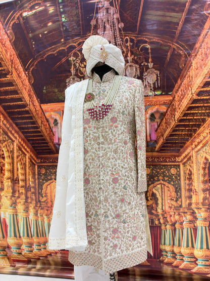 Embellished white sherwani