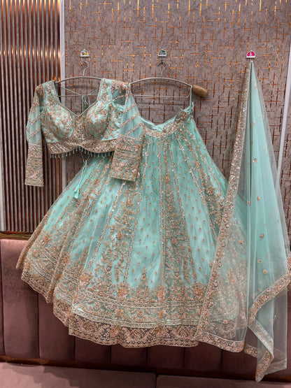 Sky Blue Crop Top Lehenga