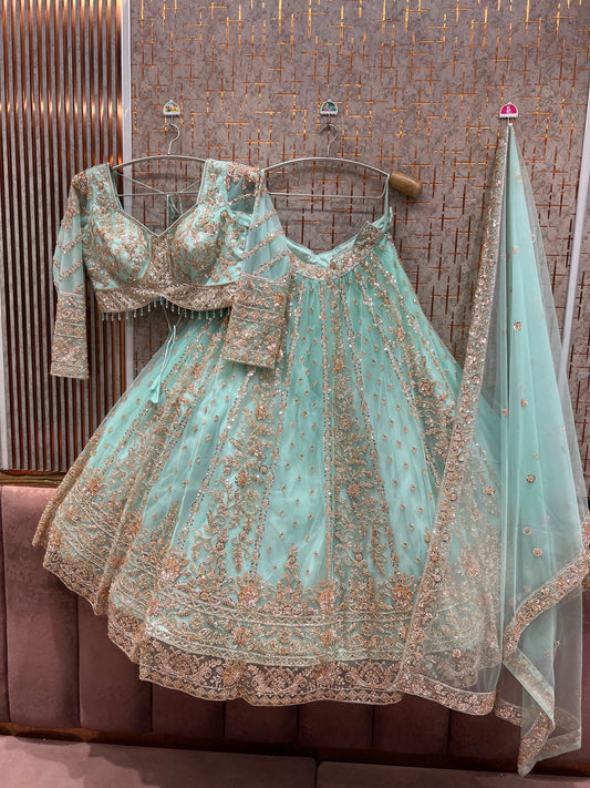 Sky Blue Crop Top Lehenga