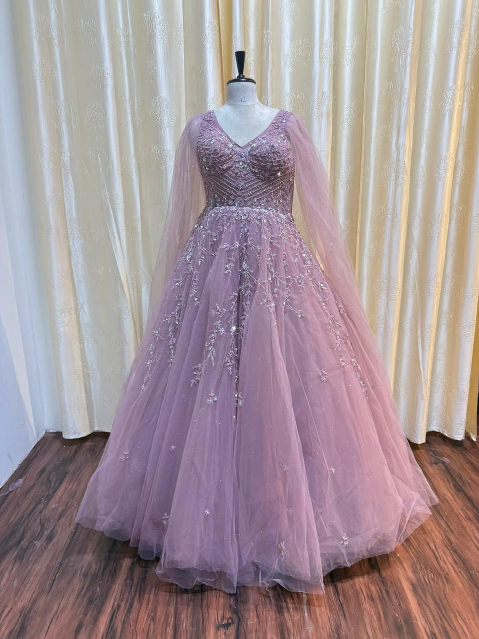 Baby pink brown mint green golden gown Lehenga