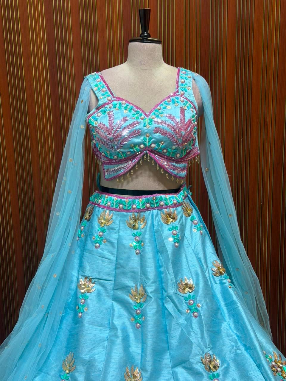 Blue pink crop top Lehenga