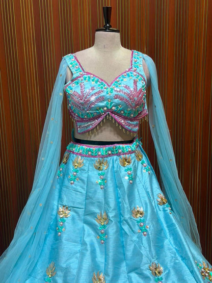 Blue pink crop top Lehenga