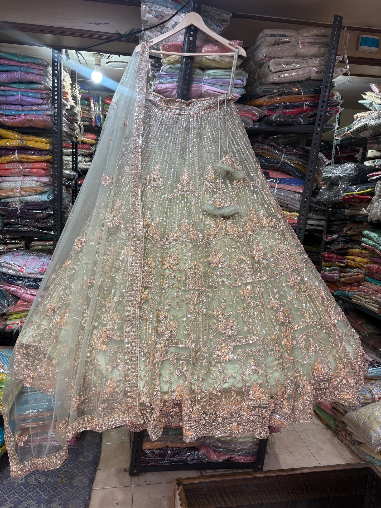 16 kali Engaging pista green crop top Lehenga