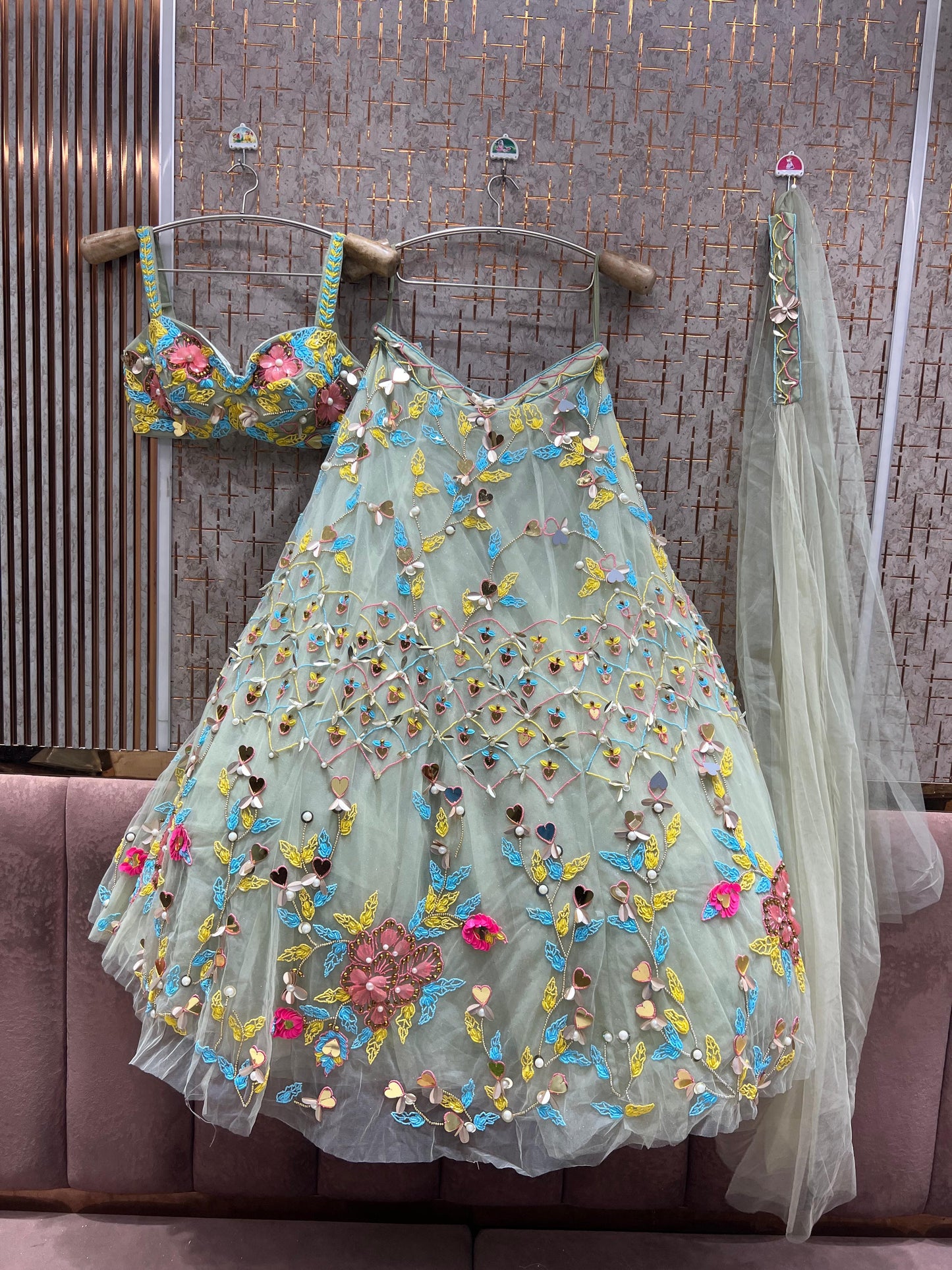 Pista Green Pdp Crop Top Lehenga