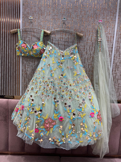 Pista Green Pdp Crop Top Lehenga