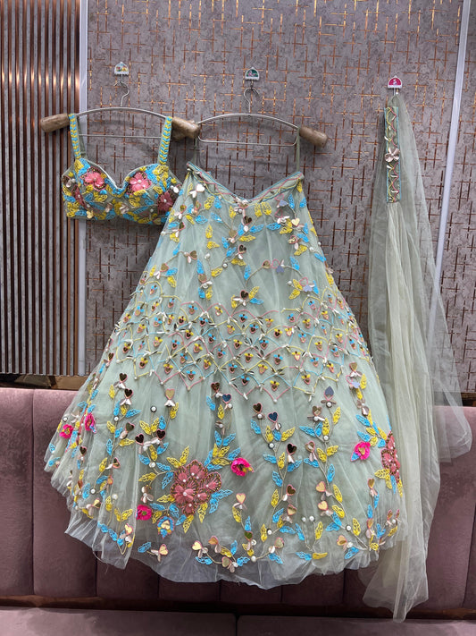 Pista Green Pdp Crop Top Lehenga