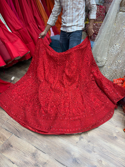 Red on Red Monotone Lehenga