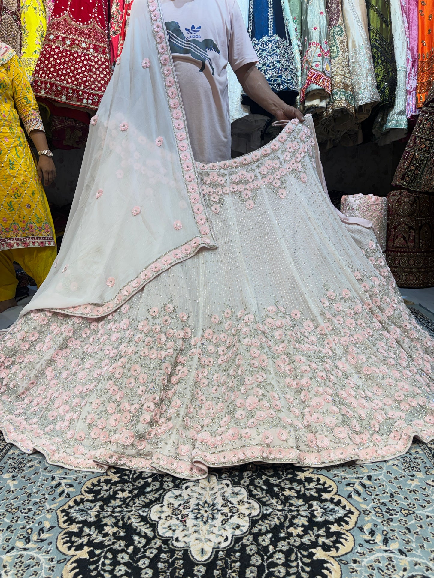 Tremendous White baby pink handwork Lehenga