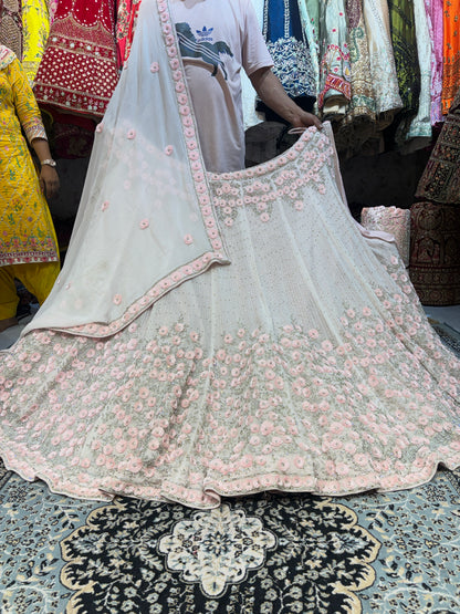 Tremendous White baby pink handwork Lehenga