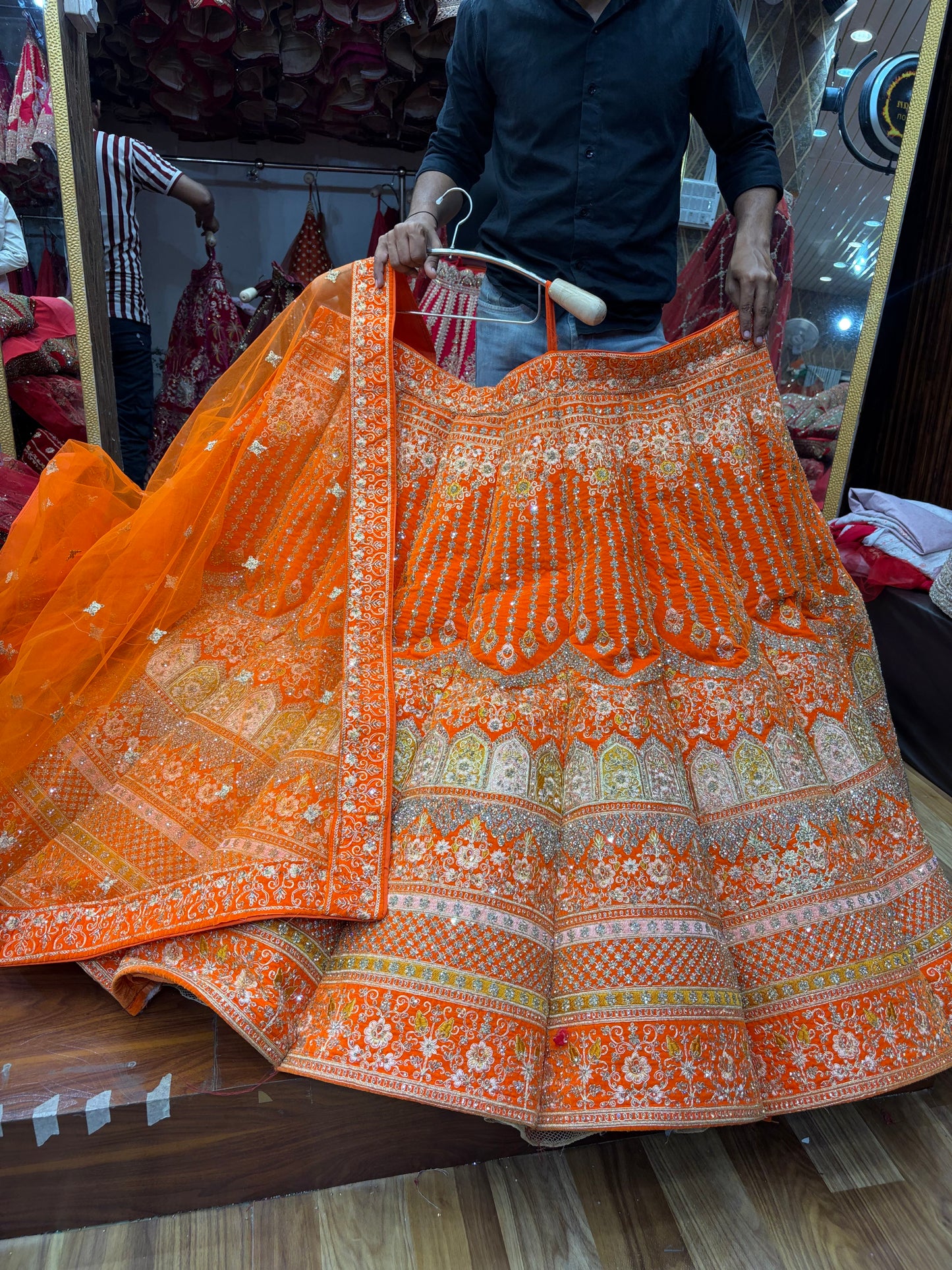 Rust orange Jhumka Ball Lehenga
