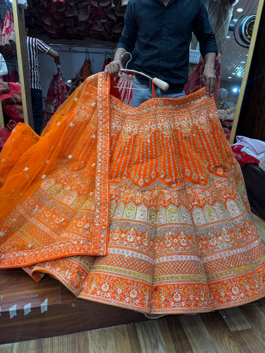 Rust orange Jhumka Ball Lehenga