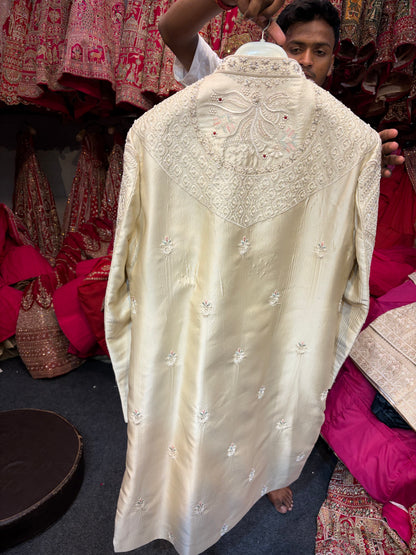 Royal Cream Golden Colour Sherwani