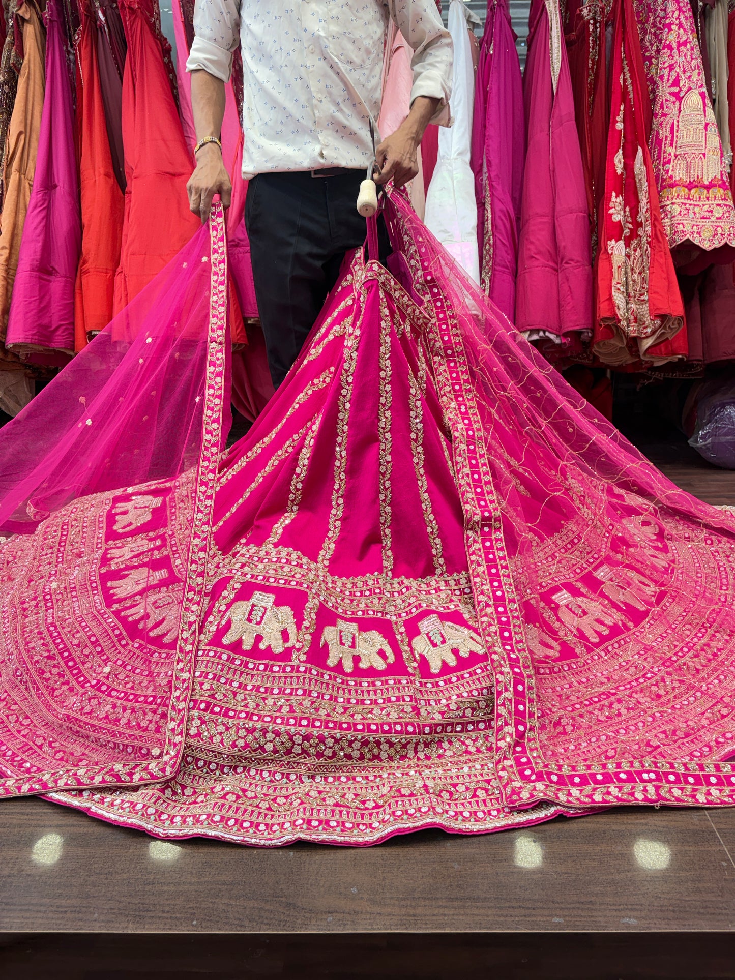 Designer Rani pink Gajraj handwork handmade bridal Lehenga