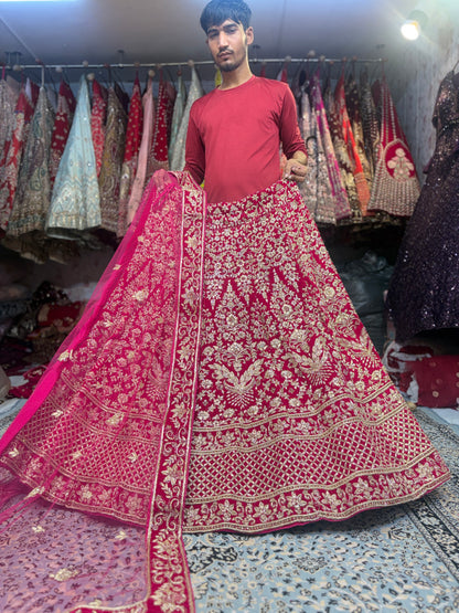 Astonishing red handwork zardozi dabka Lehenga