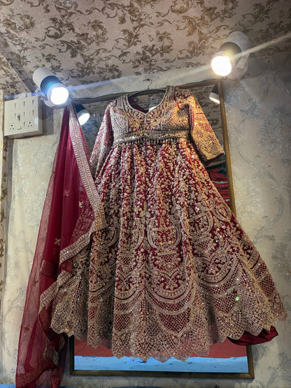 Eye catching maroon crop top Lehenga