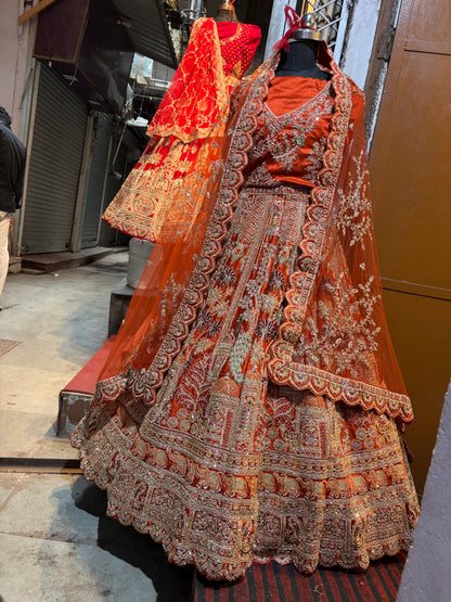Orange Peacock Lehenga