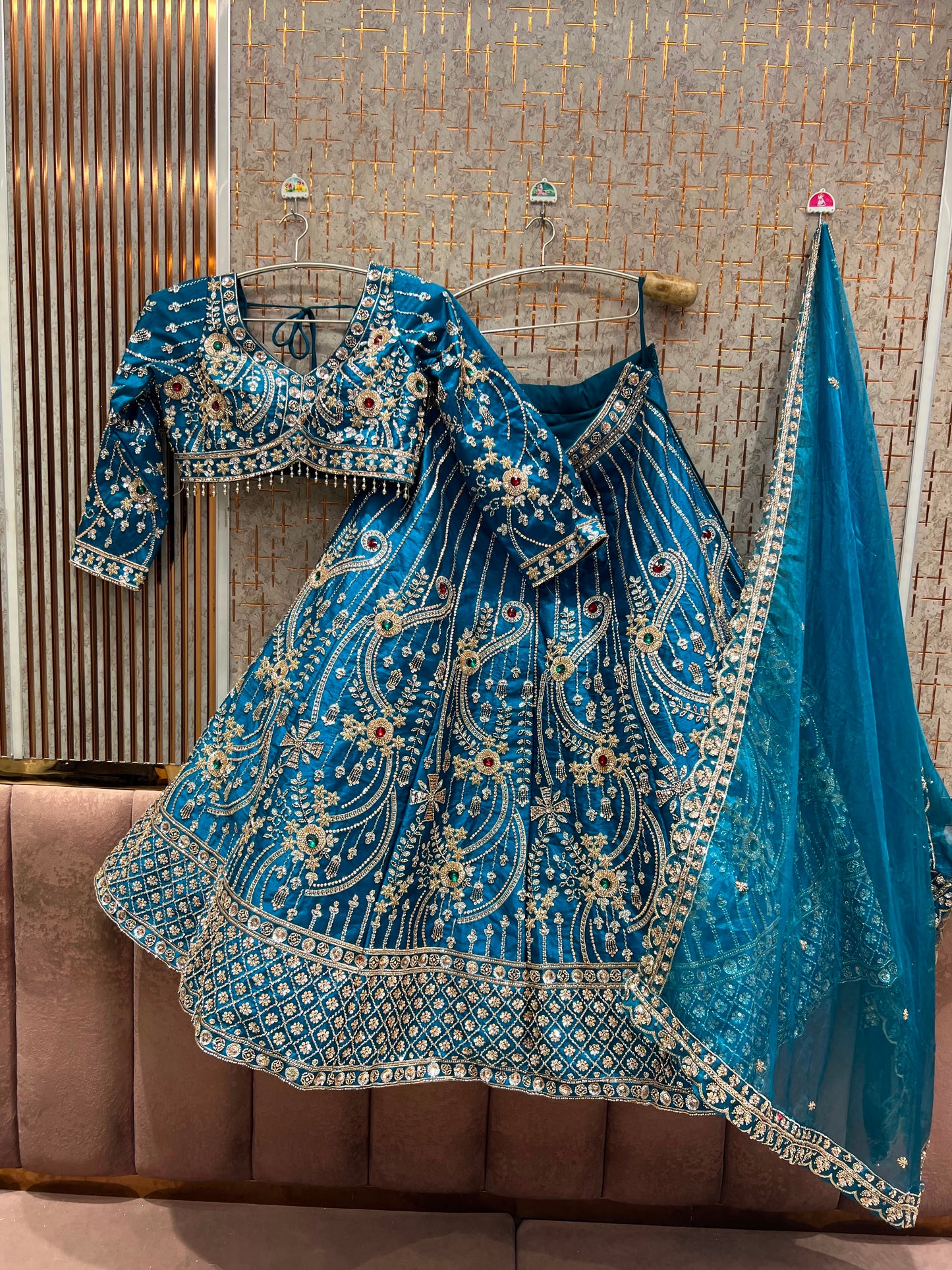 Orange jewellery theme crop Top Lehenga
