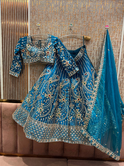 Orange jewellery theme crop Top Lehenga