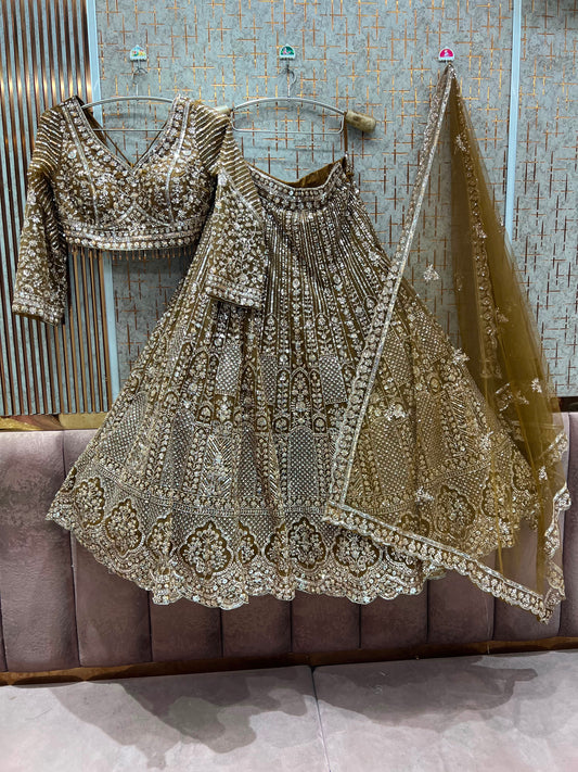 Mustard On Musatrd Monotone Crop Top Lehenga