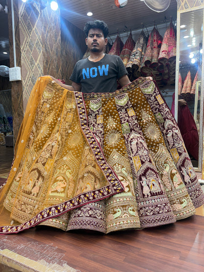 Astonishing multicolour gajraj doli barat ball bridal Lehenga