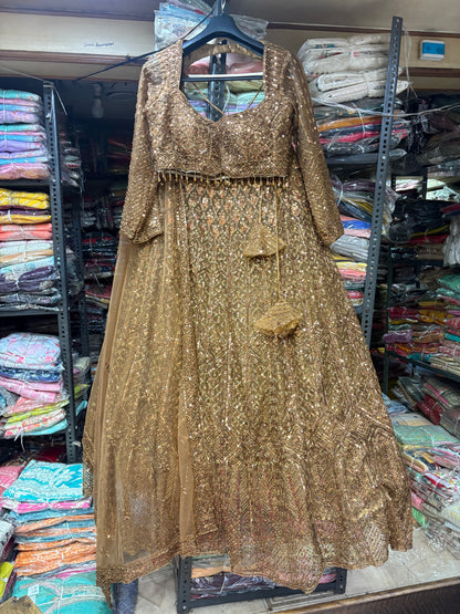 Stunning golden on golden Monotone Crop top Lehenga