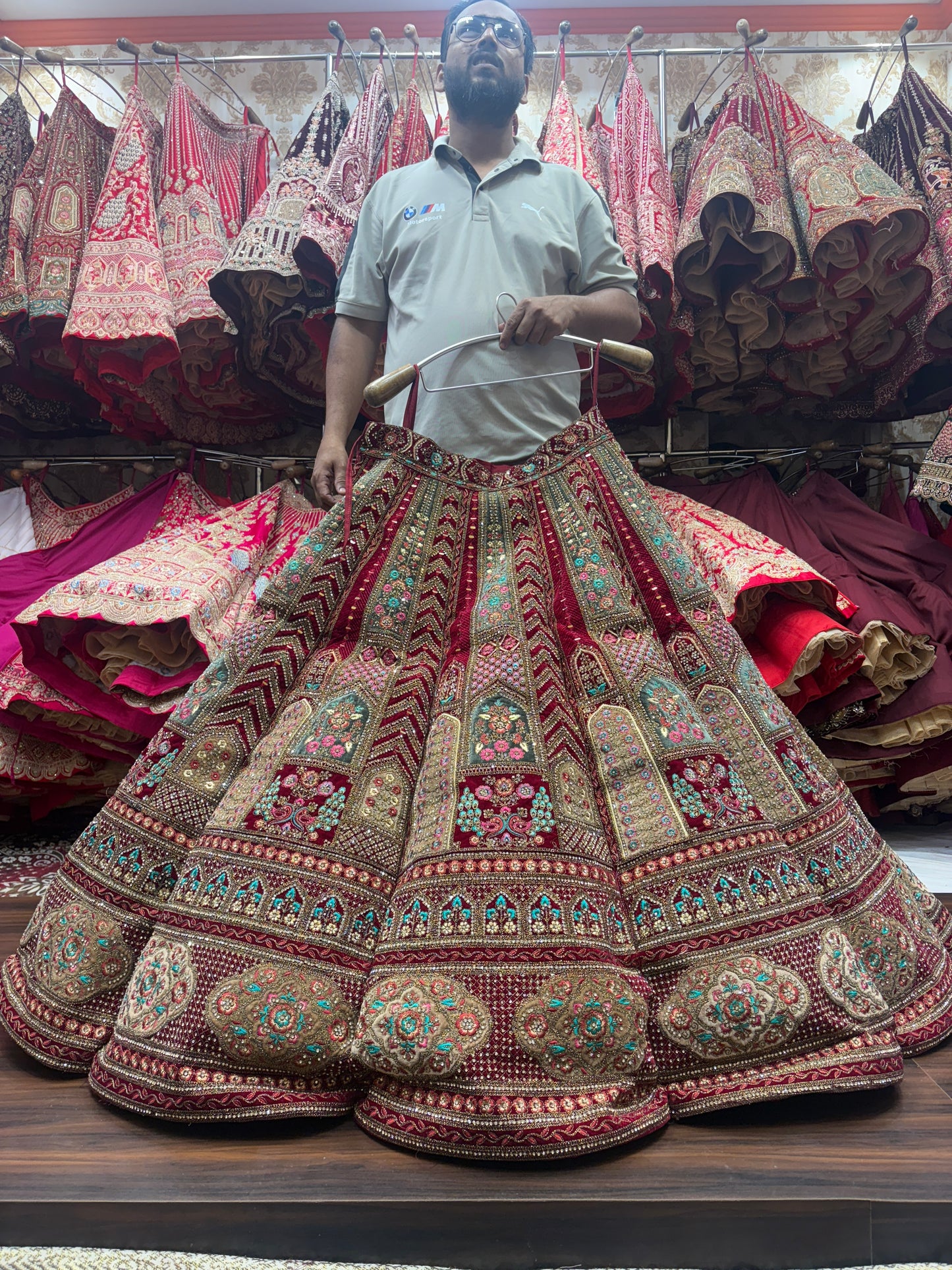 Heavy maroon peacock ball bridal Lehenga