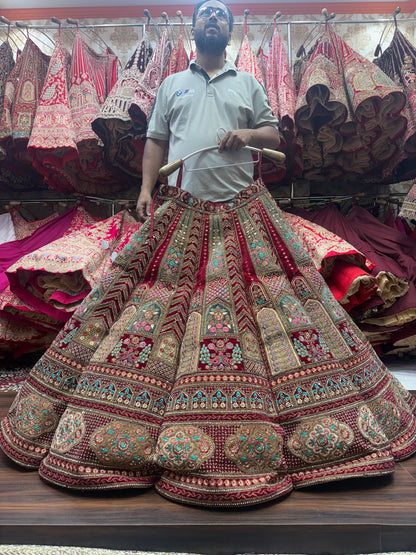 Heavy maroon peacock ball bridal Lehenga