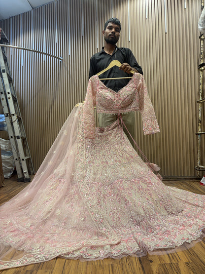Encantador top corto rosa Lehenga