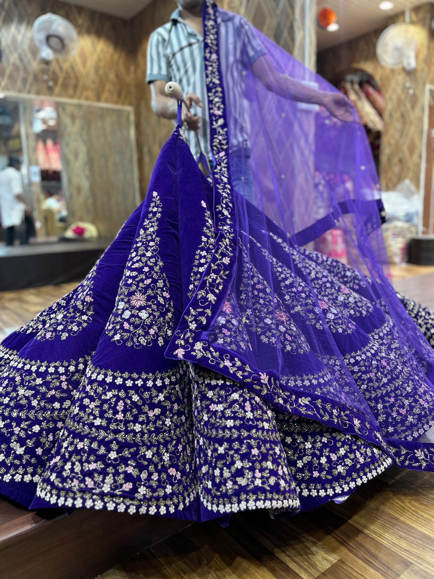Fantastic handmade purple ball bridal lehenga