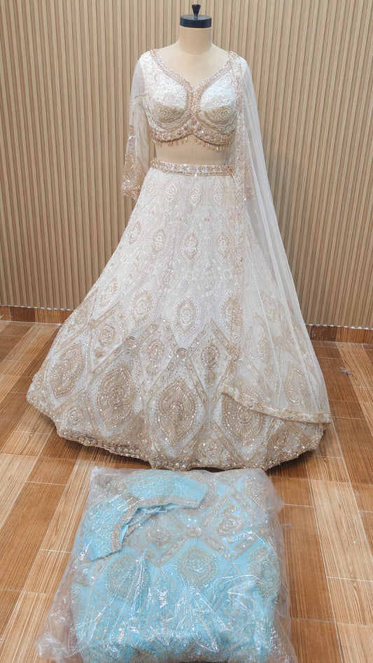 White blue crop top lehenga