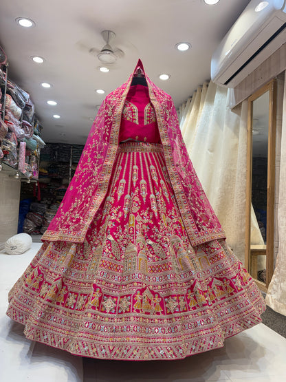 Heavy Royal Rajwada rani pink peacock bridal Lehenga