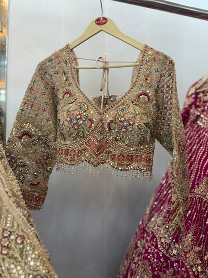 Beautiful Beige Golden Crop top Lehenga