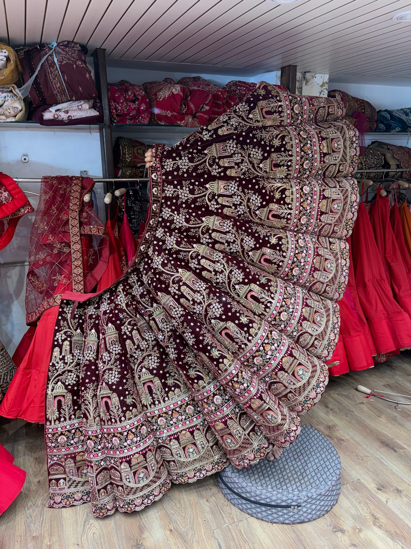 Dark Maroon Ball Bridal Lehenga