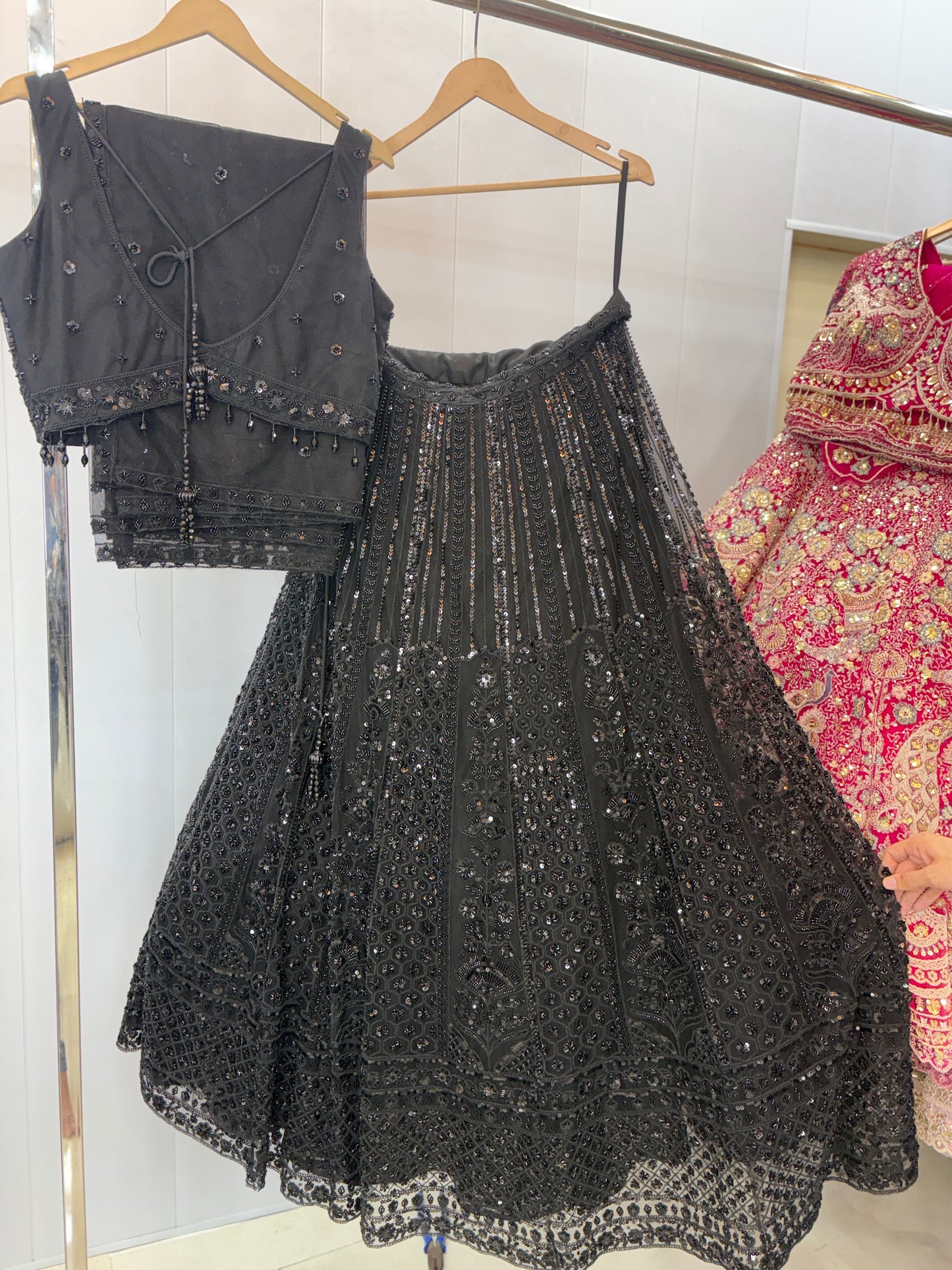 Fantastic black on black Monotone crop top Lehenga