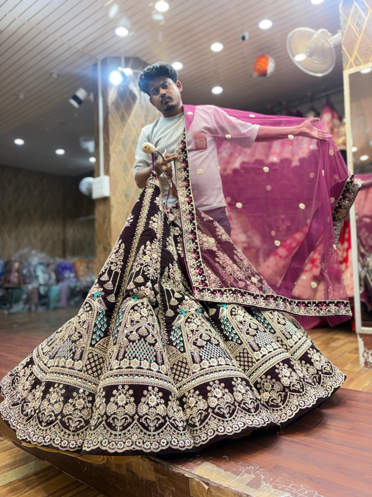Heavy Royal Violet purple maroon peacock ball bridal Lehenga
