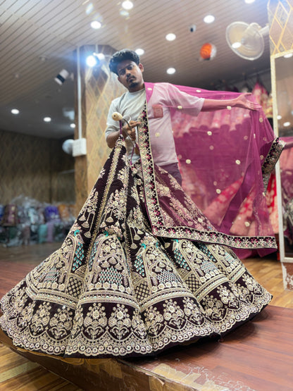Heavy Royal Violet purple maroon peacock ball bridal Lehenga