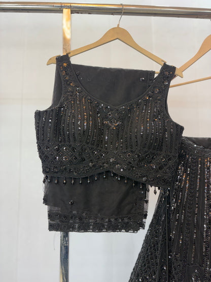 Fantastic black on black Monotone crop top Lehenga