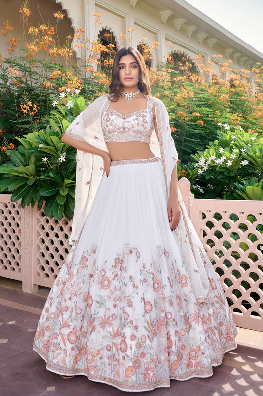 White Designer Crop Top Lehenga