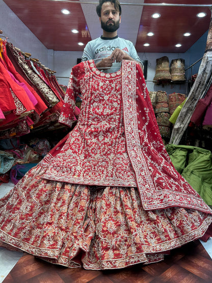 peplum wedding dress pakistani South Asian Red Bridal Peplum n Dupatta Orange Lehenga