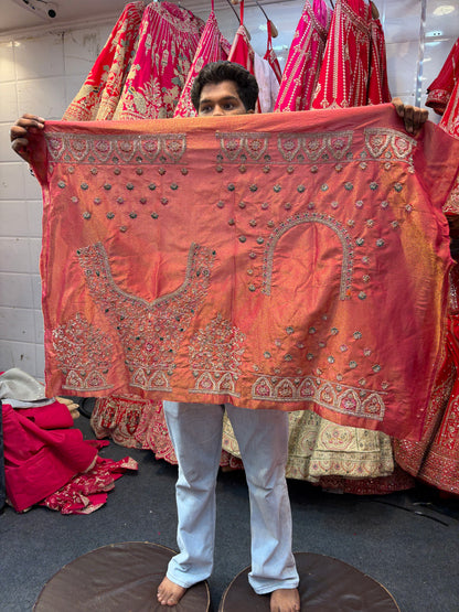 Orange Pink Peacock Designer Bridal Lehenga