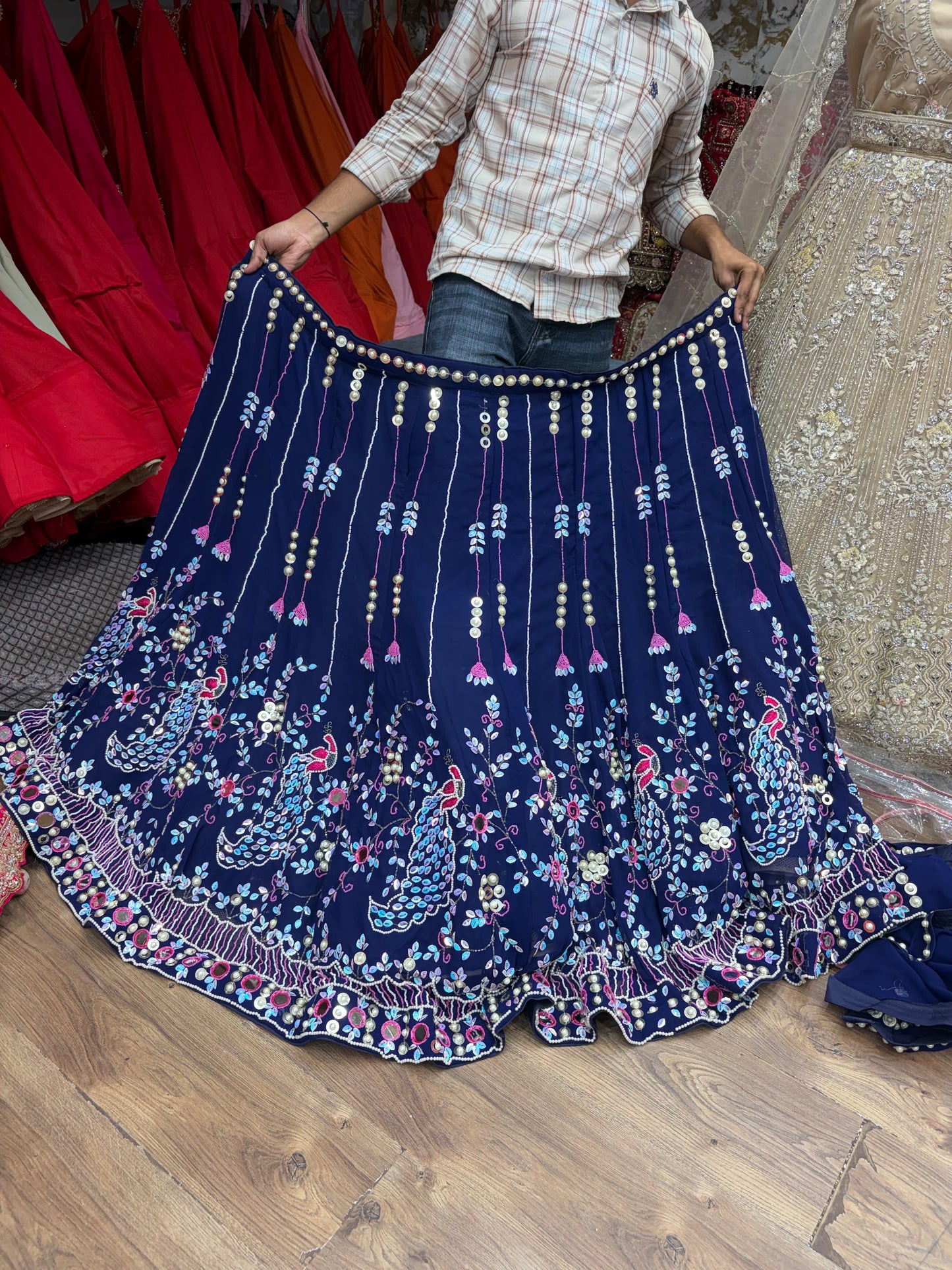 Dark Blue Peacock PDP Lehenga